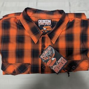 Dixxon Men's Short Sleeve Orange Plaid Flannel Shirt